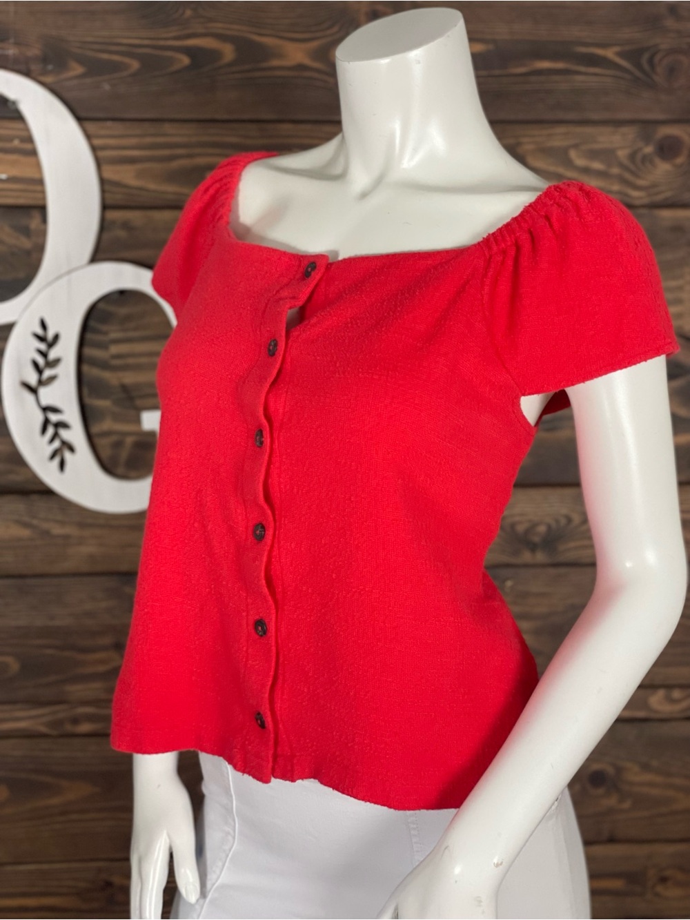 Madewell | Texture & Thread Tweed Button Down Cotton Blouse Heirloom Rose Red - Picture 4 of 9